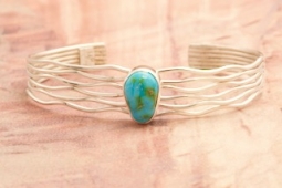 Navajo Jewelry Genuine Sonoran Turquoise Sterling Silver Branch Bracelet